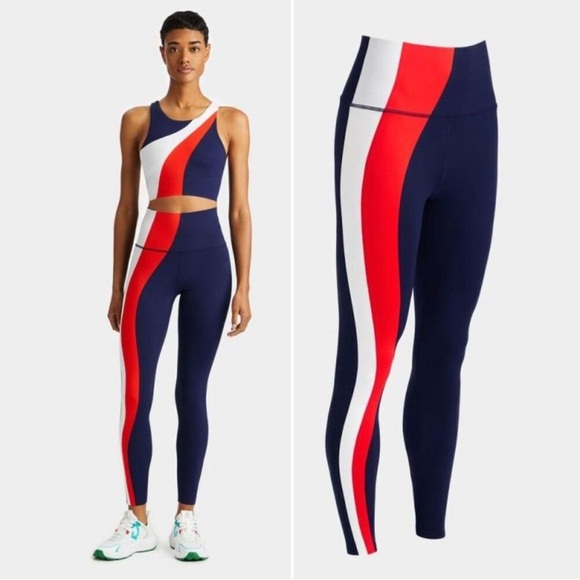 G/Fore G4 Operative High Rise Striped Leggings in SOFT OPS Tri Stripe Blue XL - Picture 1 of 10